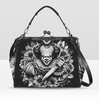 Stephen King IT Clown Halloween Floral Shoulder Cross Body Bag Satchel NEW Kisslock