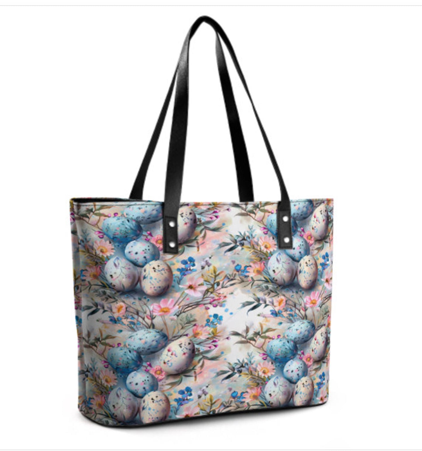 Custom Tote Hand Shoulder Bag 12 X 15 Spring Easter Egg Art Pastel Glam Floral Terrifictrend