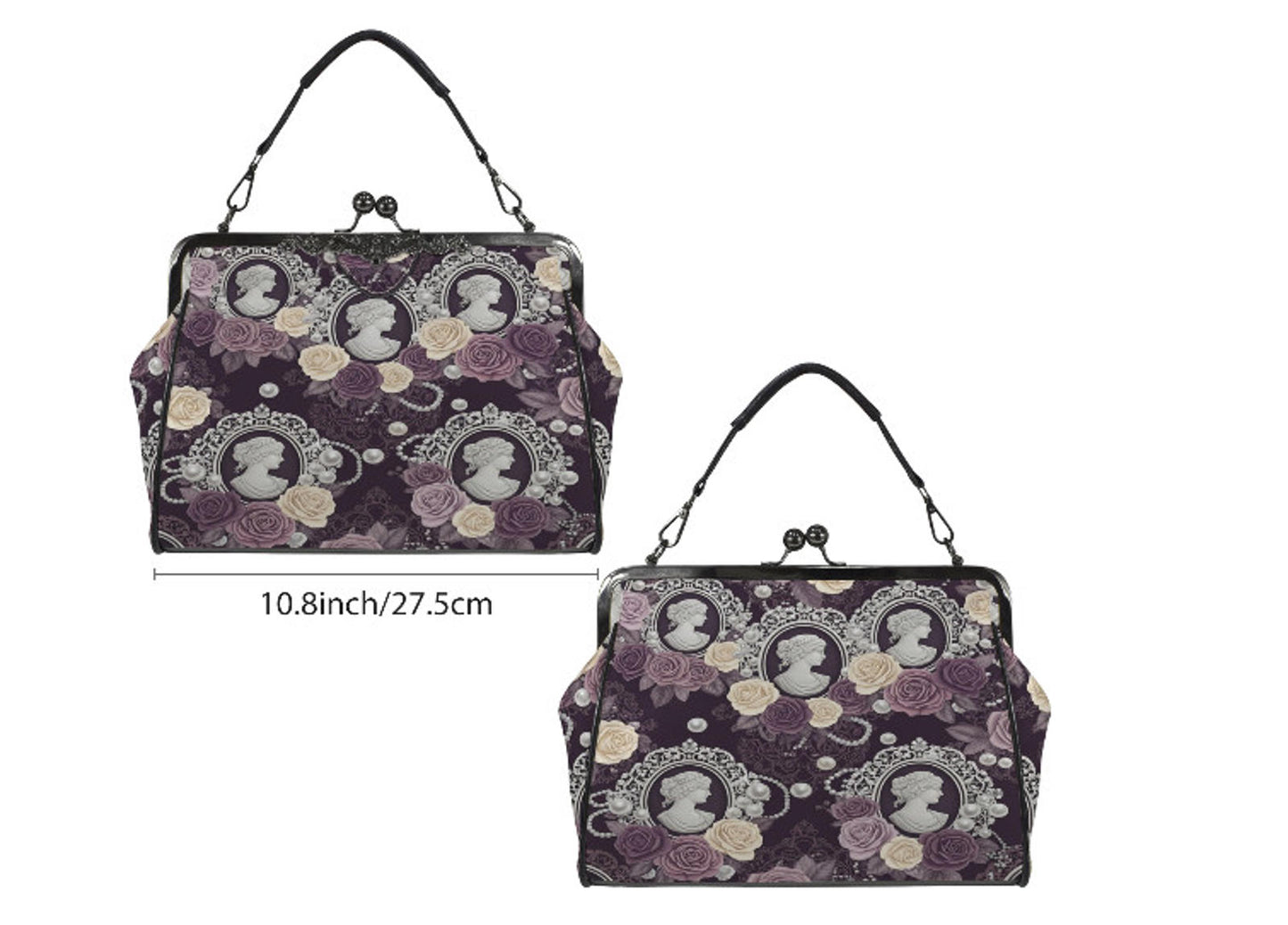 Victorian Cameo Gothic Purple Lavender Rose Shoulder Cross Body Hand Bag Satchel Kisslock