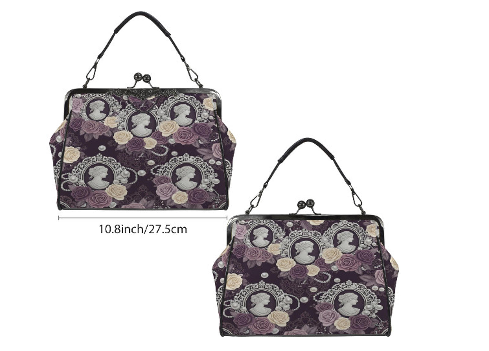 Victorian Cameo Gothic Purple Lavender Rose Shoulder Cross Body Hand Bag Satchel Kisslock