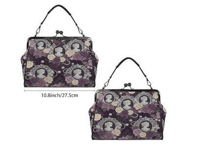 Victorian Cameo Gothic Purple Lavender Rose Shoulder Cross Body Hand Bag Satchel Kisslock
