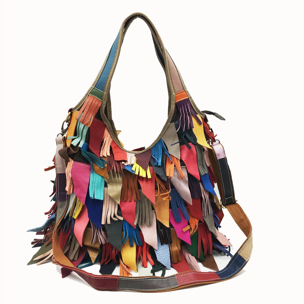 Leather Handbags Cowhide Bags Shoulder Messenger Bag Color Matching Cj
