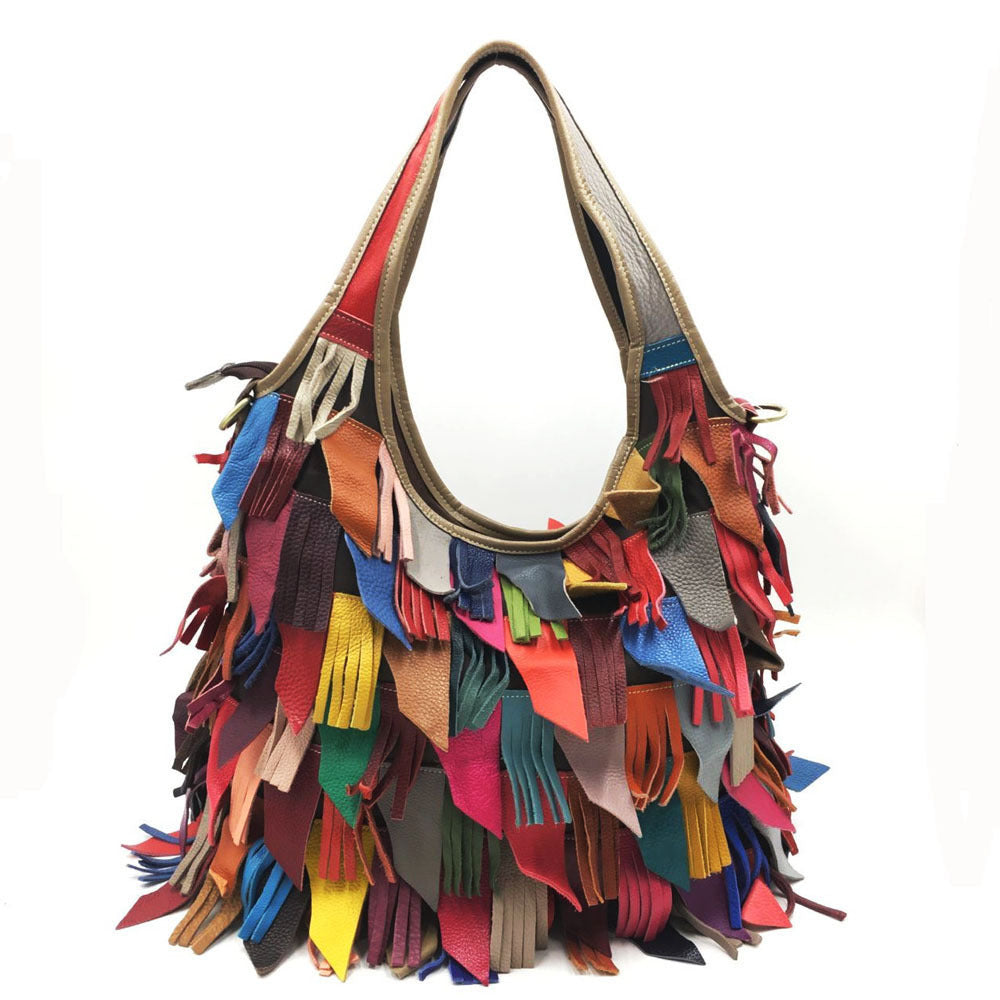 Leather Handbags Cowhide Bags Shoulder Messenger Bag Color Matching Cj