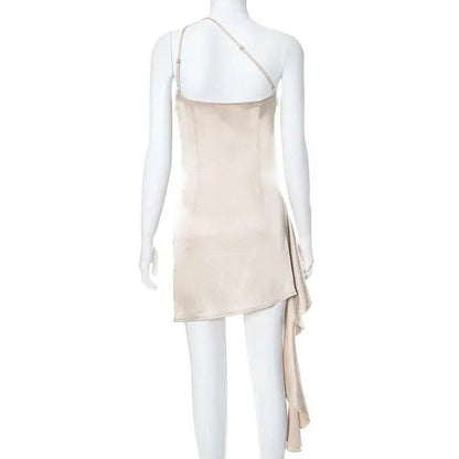 One-shoulder Sleeveless Mini Dress Sexy Slim Backless Skirt Party Wedding Dresses Womens Clothing - terrifictrend