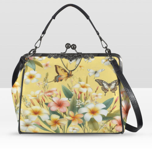 Yellow Floral Butterfly Art Spring Mother's Day Shoulder Cross Body Bag Satchel Kisslock