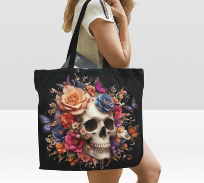 Flowers Butterflies Gothic  Sugar Skull Large Halloween Tote Bag 18"x15" TerrificTrend