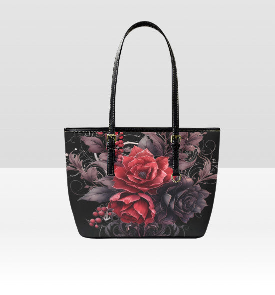 Custom Tote Hand Shoulder Bag 12 X 15 Gothic Victorian Red Black Purple Flowers Terrifictrend