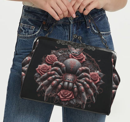 Dark Victorian Gothic Spider Black Widow Skull  Shoulder Cross Body Bag Satchel Kisslock