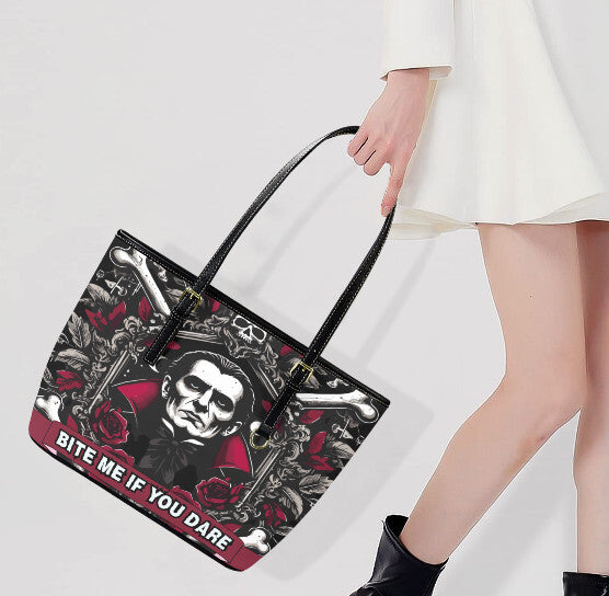 Custom Tote Hand Shoulder Bag 12 X 15 Halloween Bite Me if You Dare Dracula Terrifictrend