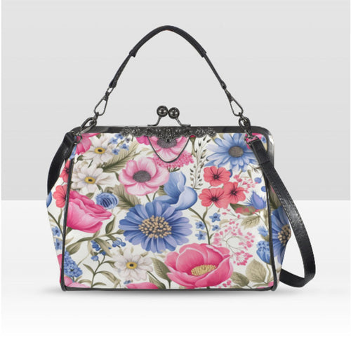 Flowers Blue White Pink Spring Summer Art Shoulder Cross Body Bag Satchel NEW Kisslock
