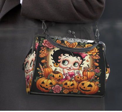 Betty Boop Halloween Jack o Lantern Halloween Shoulder Cross Body Bag Satchel Kisslock