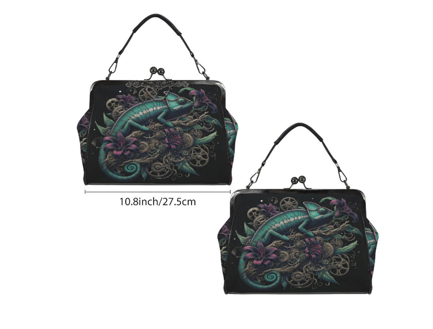 Dark Victorian Steampunk Chameleon Reptile Earth Shoulder Cross Body Bag Satchel Kisslock