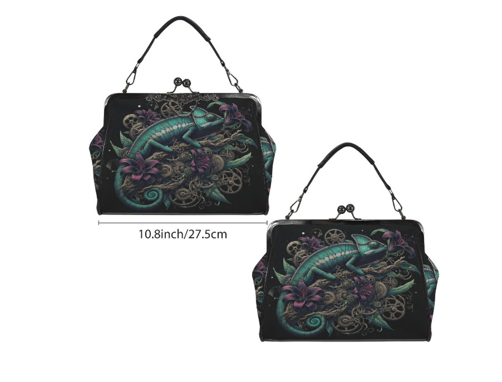 Dark Victorian Steampunk Chameleon Reptile Earth Shoulder Cross Body Bag Satchel Kisslock