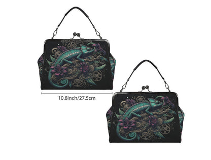 Dark Victorian Steampunk Chameleon Reptile Earth Shoulder Cross Body Bag Satchel Kisslock
