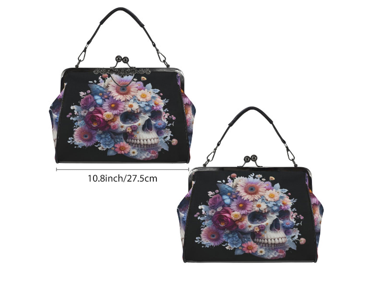 Sugar Skull Day of the Dead Halloween Floral Shoulder Cross Body Bag Satchel NEW Kisslock