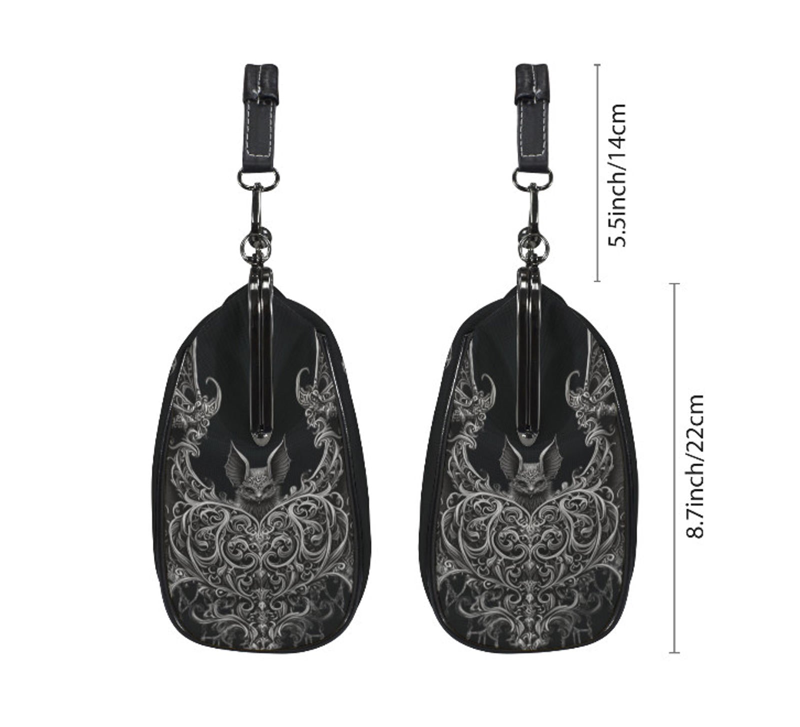 Dark Victorian Gothic Bat w/ Heart and Charms Shoulder Cross Body Bag Satchel Kisslock