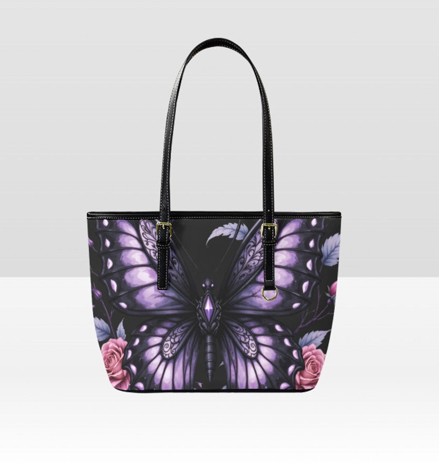 Custom Tote Hand Shoulder Bag 12 X 15 Happy Mothers Day Gothic Purple Butterfly Terrifictrend