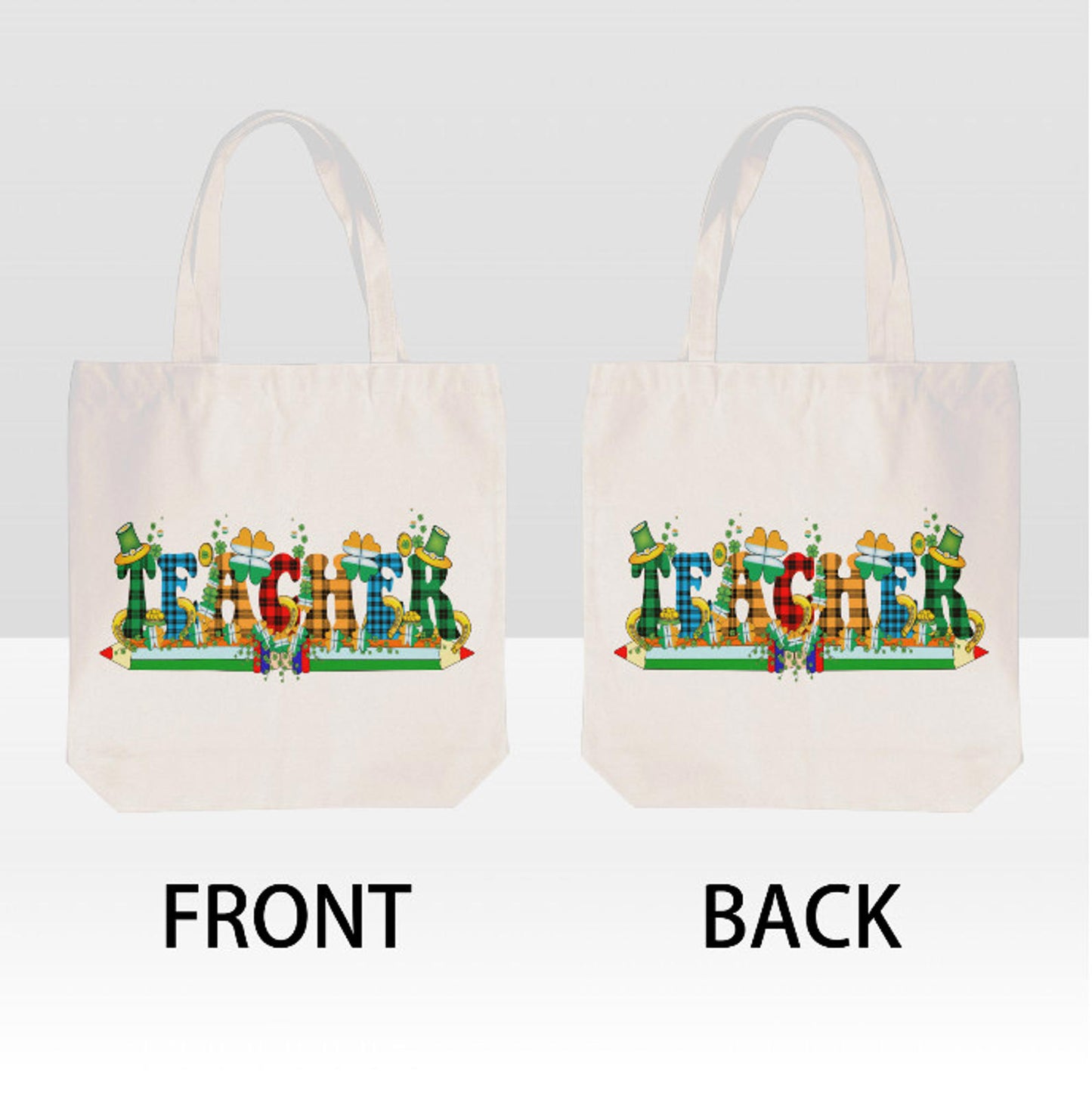 St. Patrick's Day Irish Teacher Plaid Fun  Print Shoulder Tote Bag 15" X 15" TerrificTrend