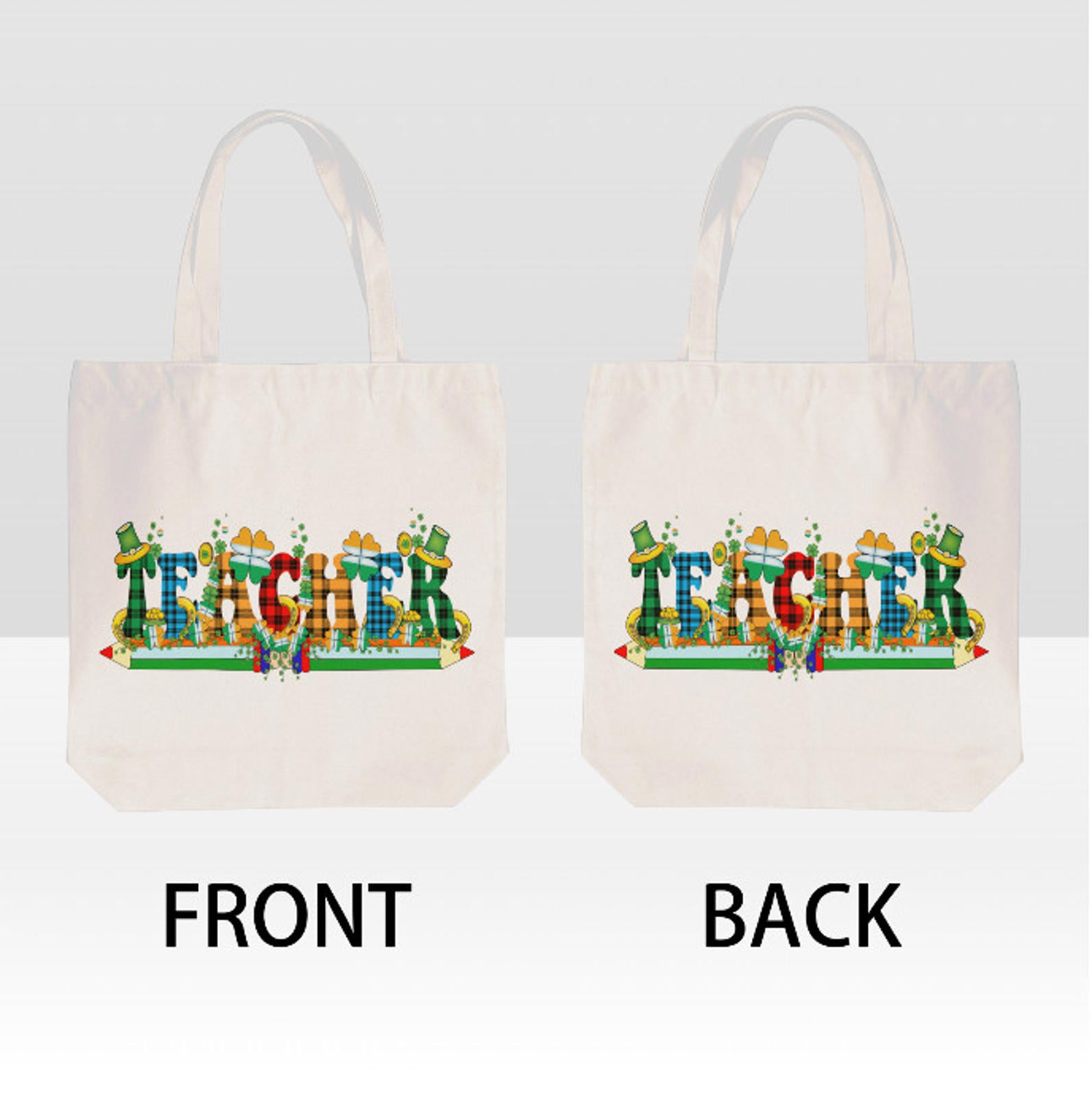 St. Patrick's Day Irish Teacher Plaid Fun  Print Shoulder Tote Bag 15" X 15" TerrificTrend