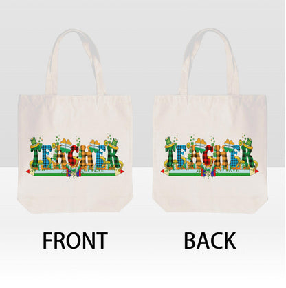 St. Patrick's Day Irish Teacher Plaid Fun  Print Shoulder Tote Bag 15" X 15" TerrificTrend