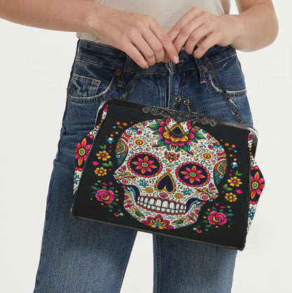 Sugar Skull Day of the Dead Halloween Floral Shoulder Cross Body Bag Satchel NEW Kisslock
