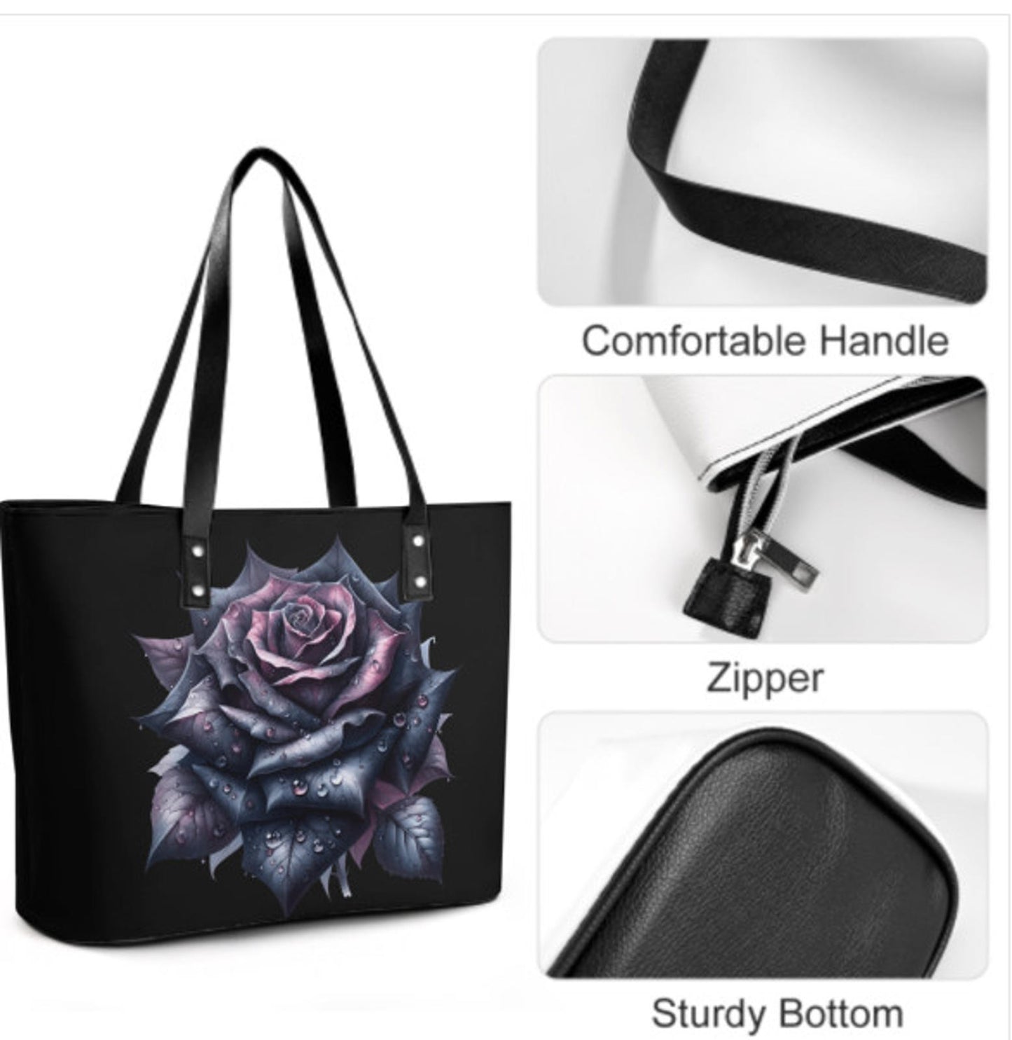 Custom Tote Hand Shoulder Bag 12 X 15 Gothic Spring Purple Rose Mother's Day Art Terrifictrend