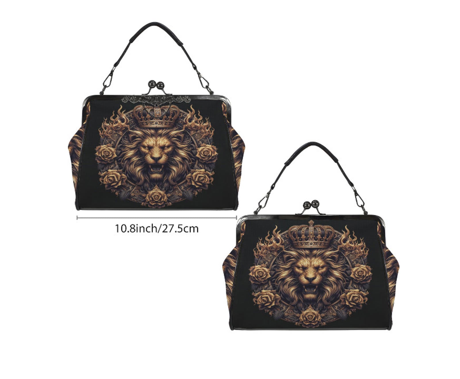 Dark Victorian Gothic Art Animals Gold Lion King Shoulder Cross Body Bag Satchel Kisslock
