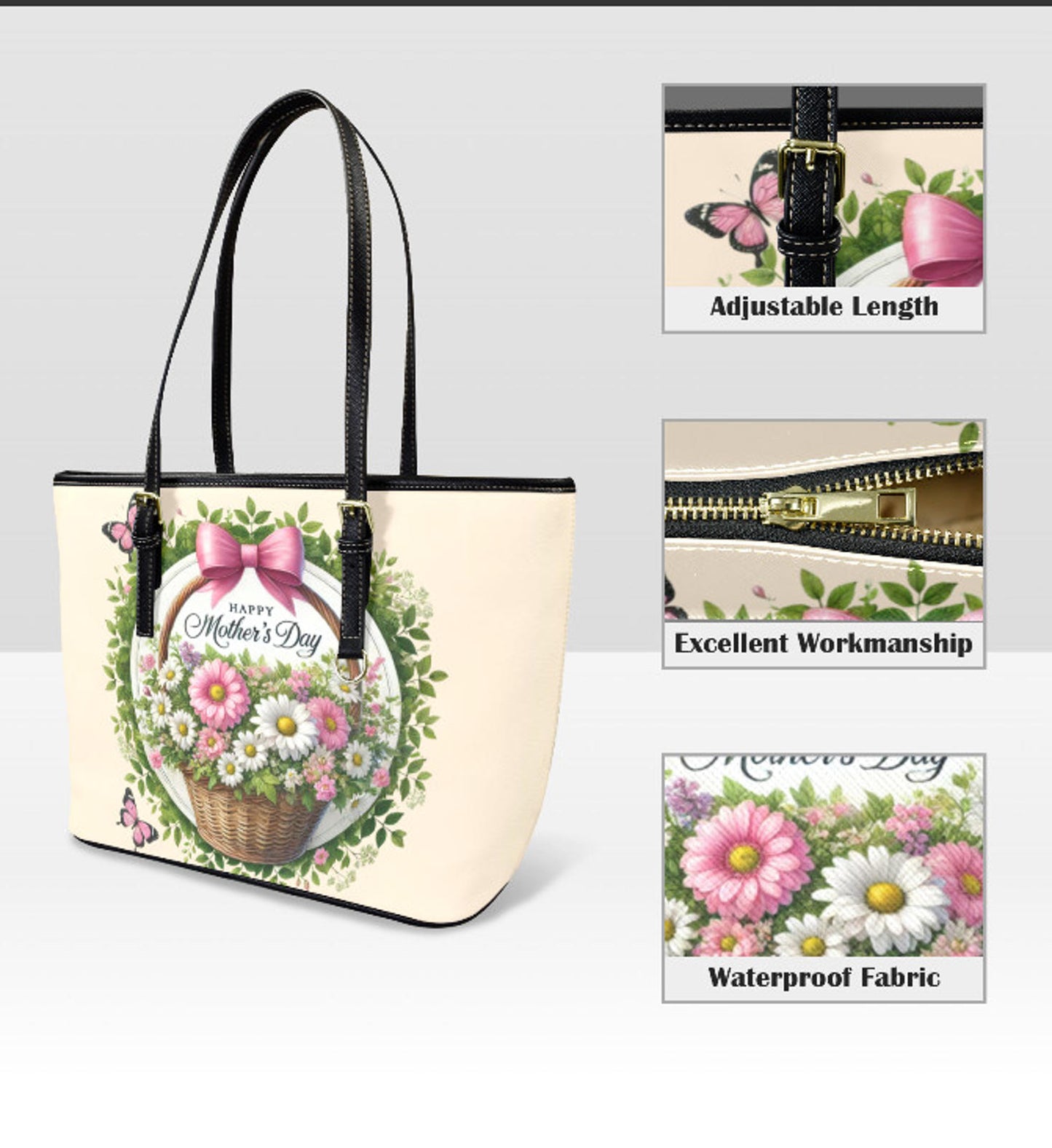 Custom Tote Hand Shoulder Bag 12 X 15 Spring Happy Mothers Day Flowers Mom NEW Terrifictrend