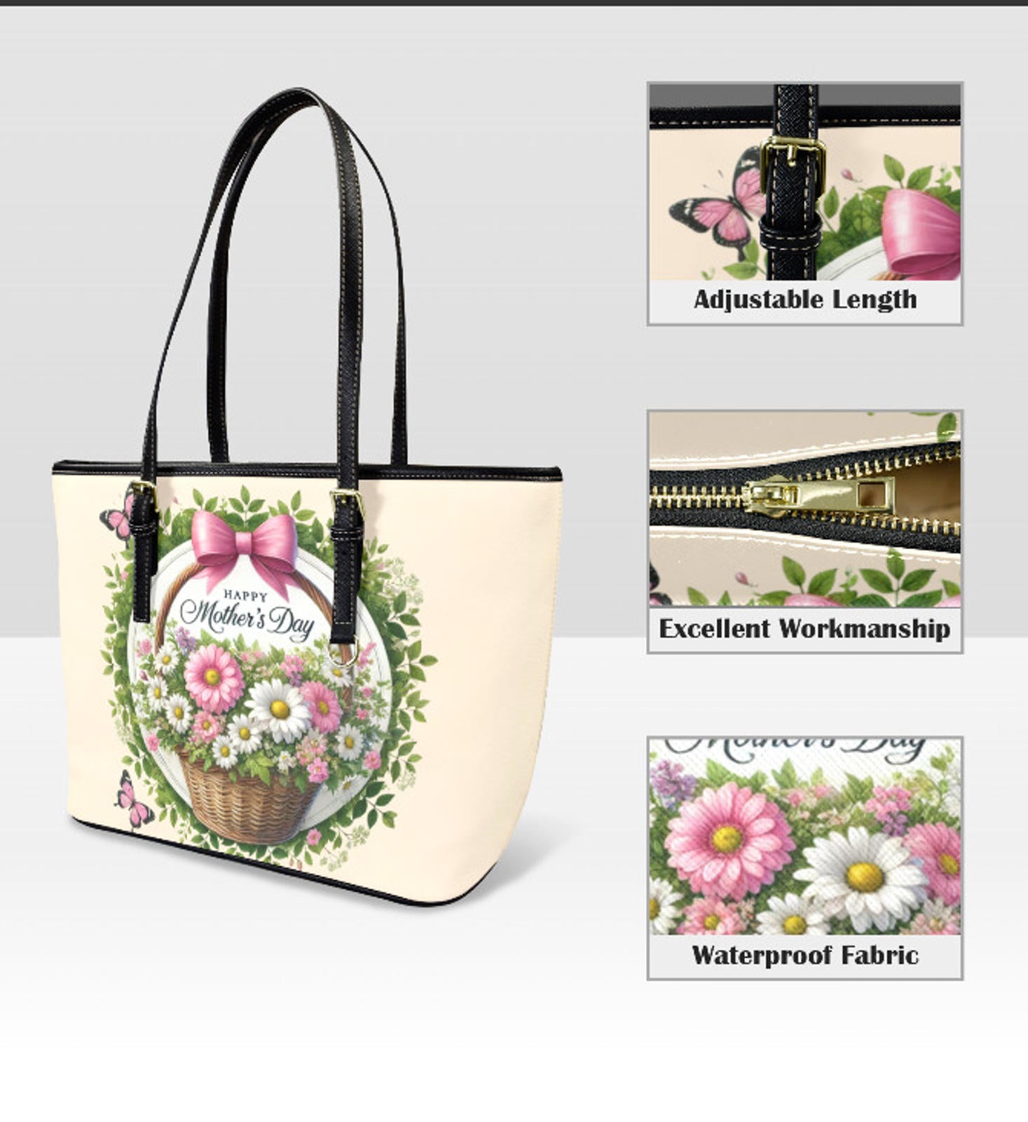 Custom Tote Hand Shoulder Bag 12 X 15 Spring Happy Mothers Day Flowers Mom NEW Terrifictrend
