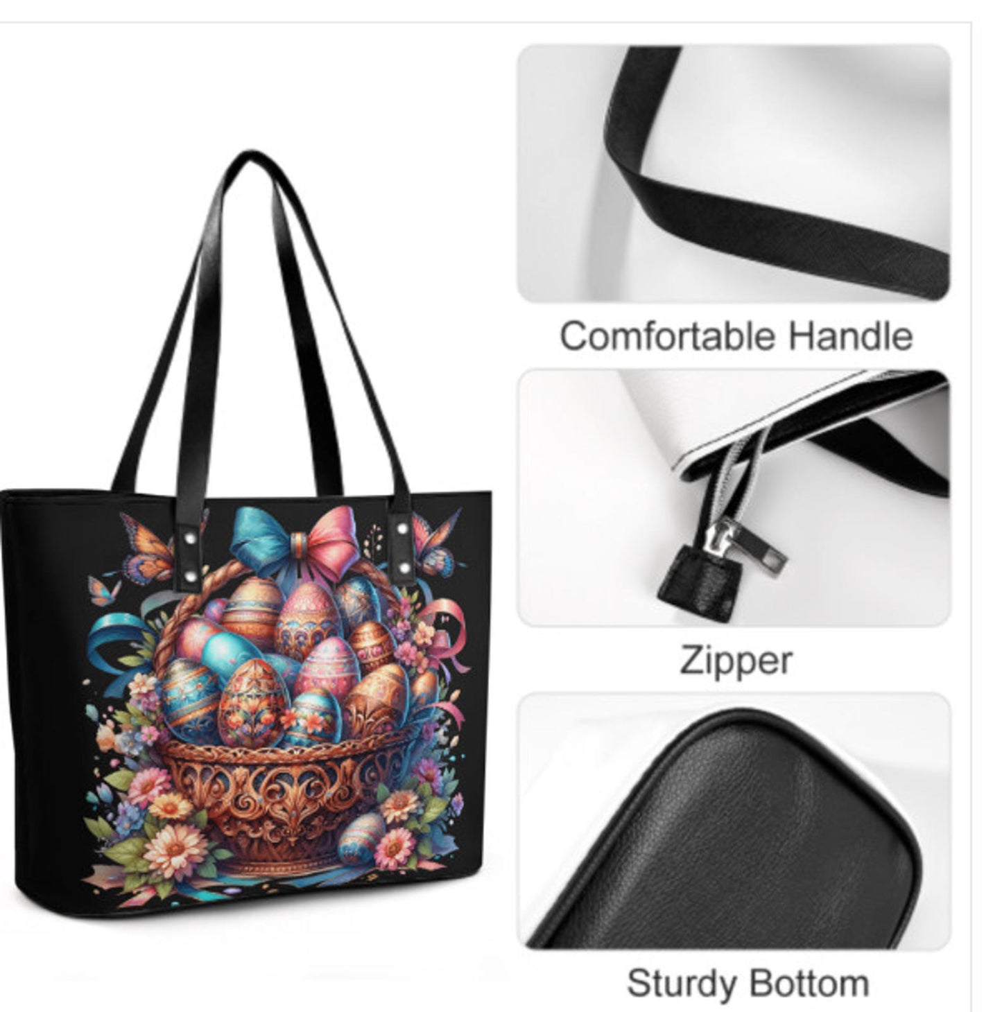 Custom Tote Hand Shoulder Bag 12 X 15 Spring Easter Basket Eggs Flowers Design Terrifictrend