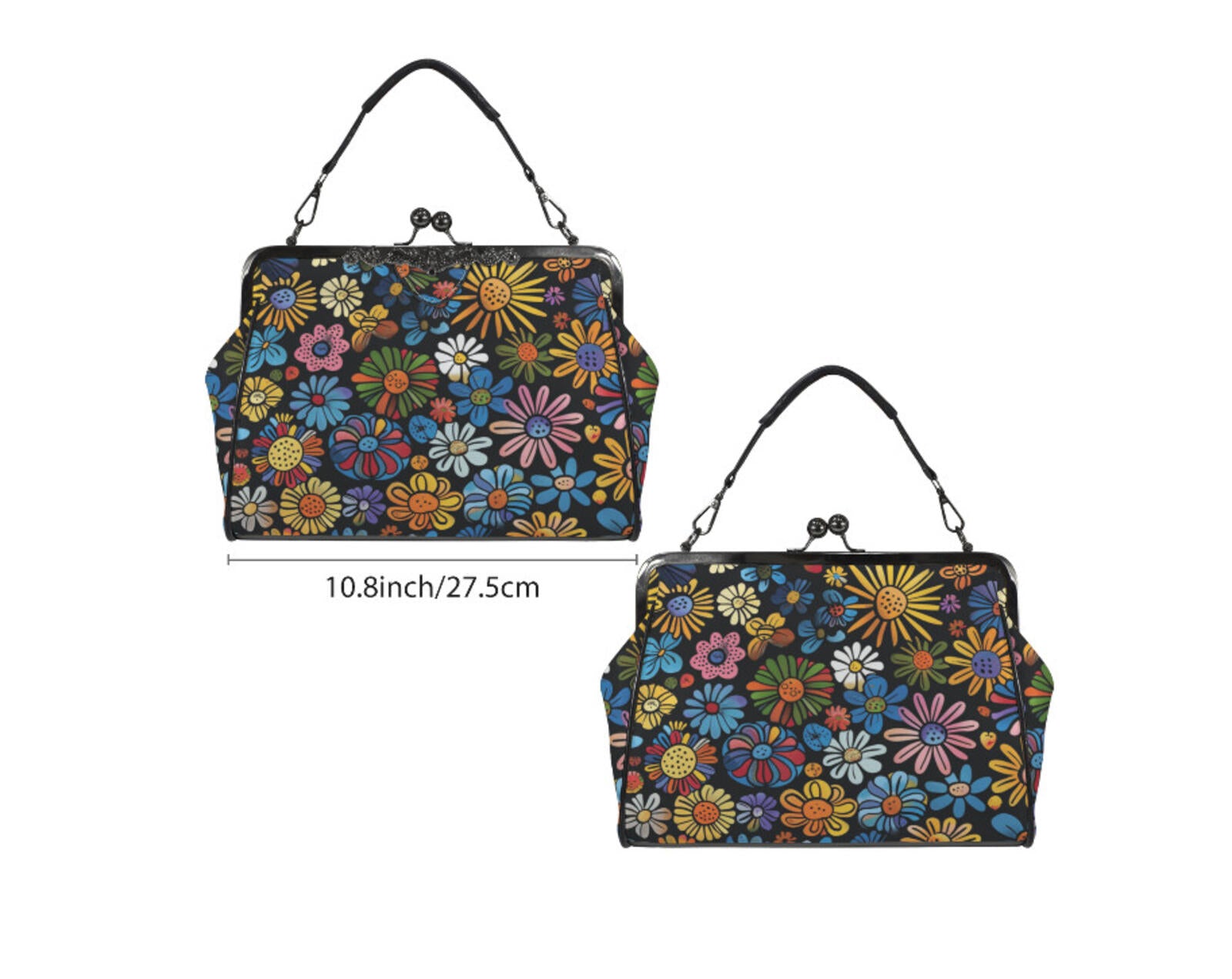 Whimsical Flower Art Spring Mother's Day Shoulder Cross Body Bag Satchel NEW Kisslock