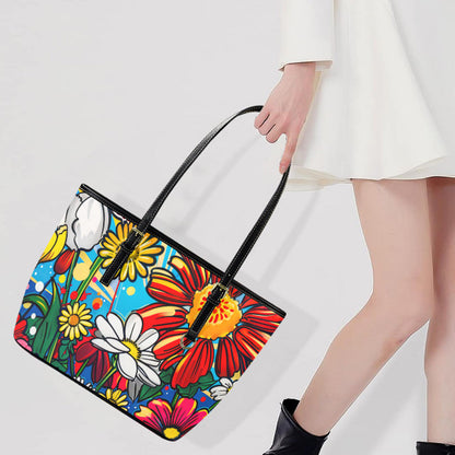 Custom Tote Hand Shoulder Bag 12 X 15 Bright Colors Spring Flowers Pop Art Terrifictrend