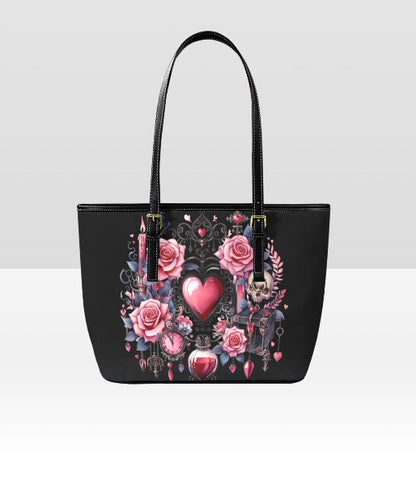 Custom Tote Hand Shoulder Bag 12 X 15 Gothic Black Pink Roses Skull Candle Heart Terrifictrend