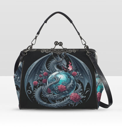 Dark Victorian Gothic Fire Dragon Roses Earth Shoulder Cross Body Bag Satchel Kisslock