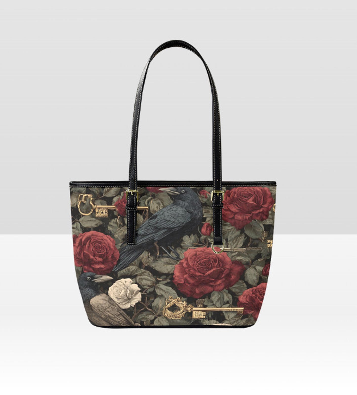 Custom Tote Hand Shoulder Bag 12 X 15 Gothic Victorian Crow Burgundy Roses NEW Terrifictrend