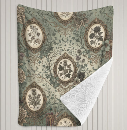 Sherpa Fleece Blanket 40" x 50" Home Decor Throw Victorian Sage Green Fall NEW Terrific Trend