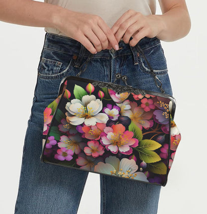 Spring Green Pink Lavender Flowers Shoulder Cross Body Bag Satchel Mother's Day Kisslock