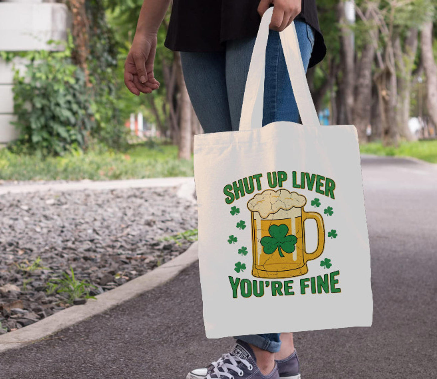 St. Patrick's Day Beer Funny Shut Up Liver Print Shoulder Tote Bag 15" X 15" TerrificTrend