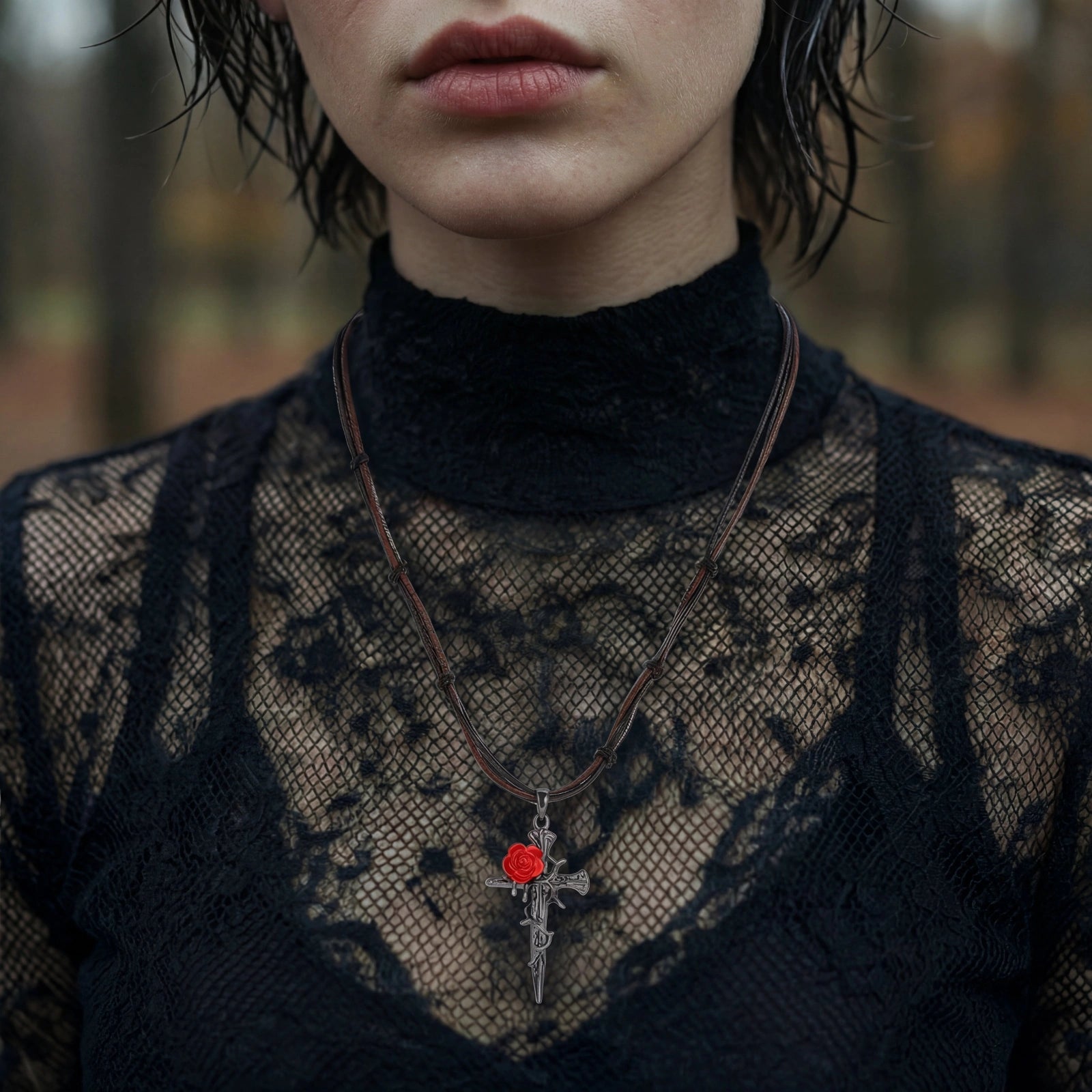 Thorn Rose Cross Necklace terrifictrend