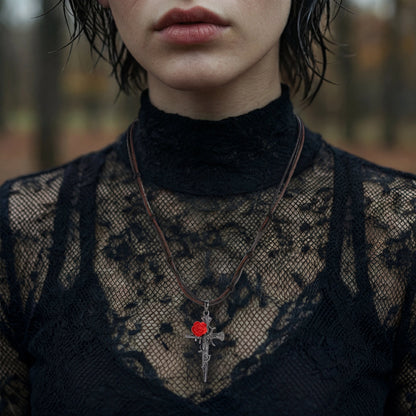 Thorn Rose Cross Necklace terrifictrend