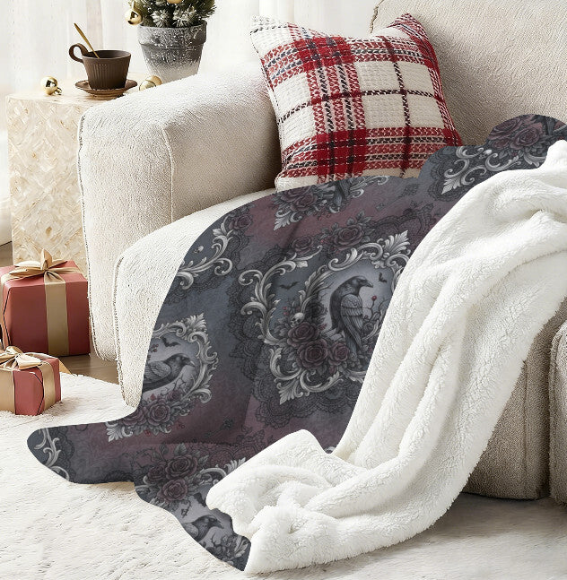 Sherpa Fleece Blanket 40" x 50" Home Decor Throw Victorian Gothic Black Raven Terrific Trend