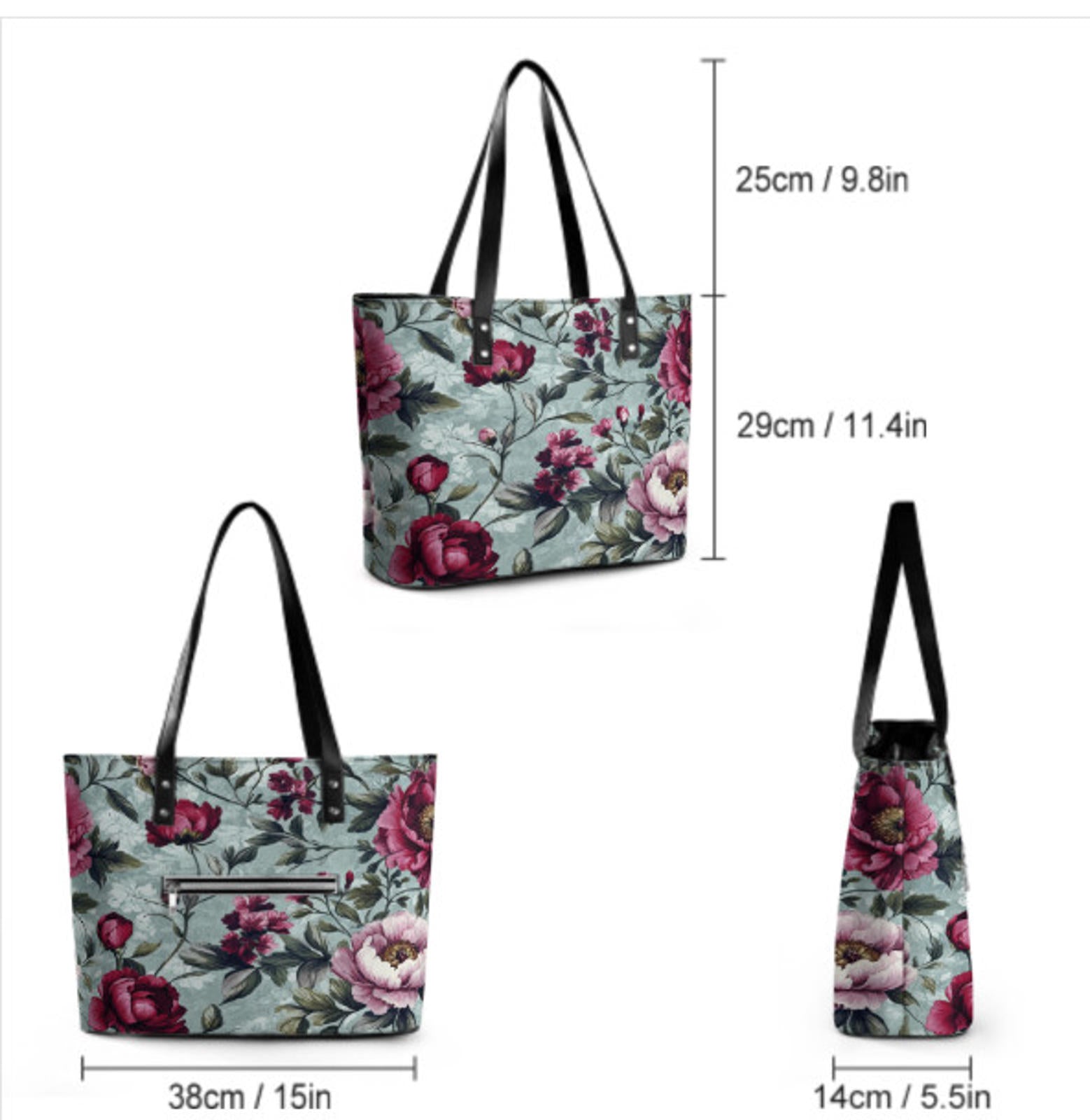 Custom Tote Hand Shoulder Bag 12 X 15 French Floral Elegant NEW Terrifictrend