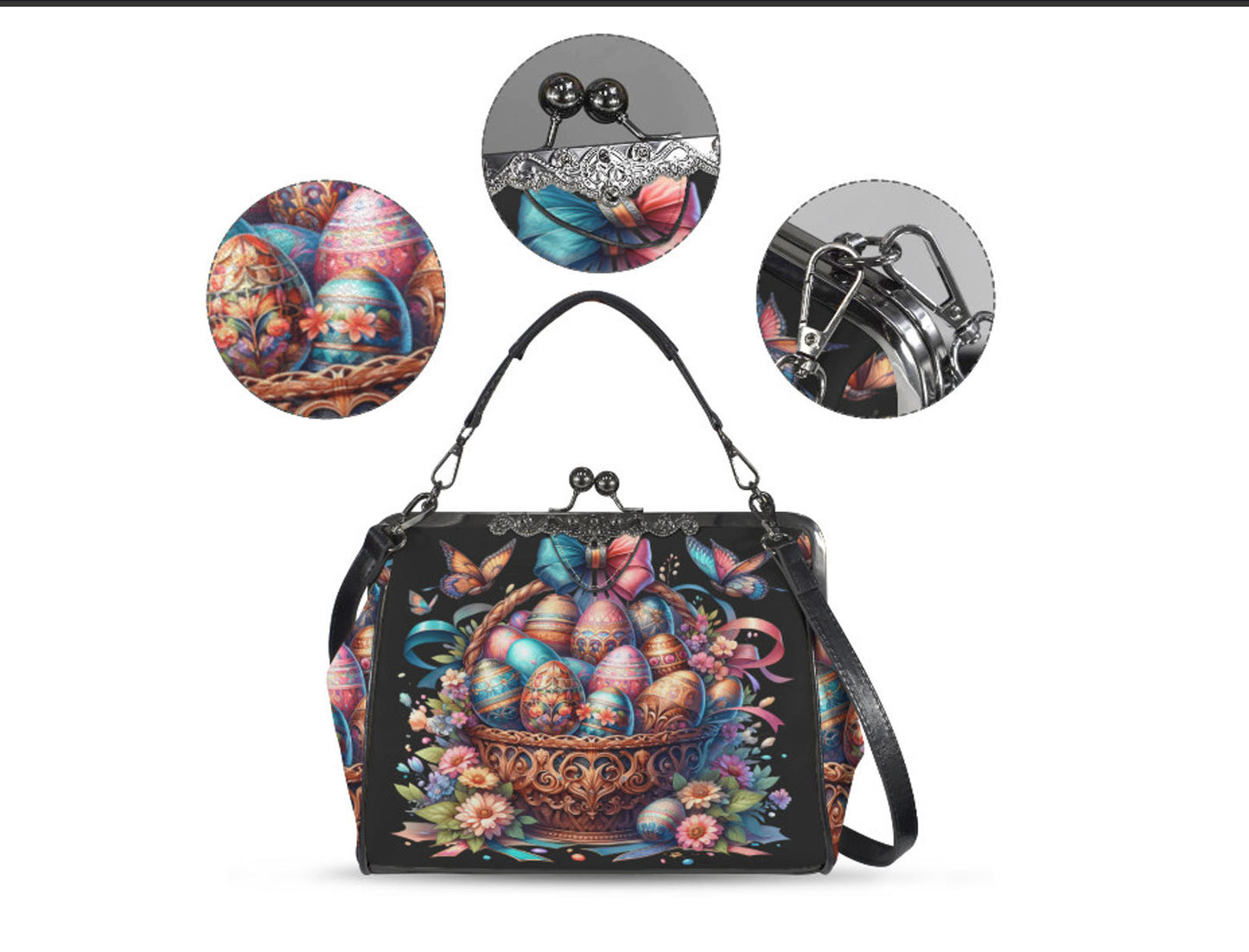 Happy Easter Basket Flowers Spring Eggs Art Shoulder Cross Body Bag Satchel Kisslock