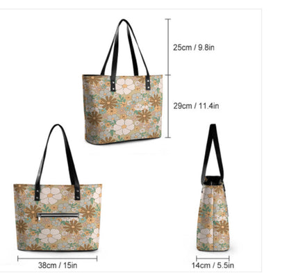 Custom Tote Hand Shoulder Bag 12 X 15 Spring Bohemian Boho Green Brown Floral Terrifictrend