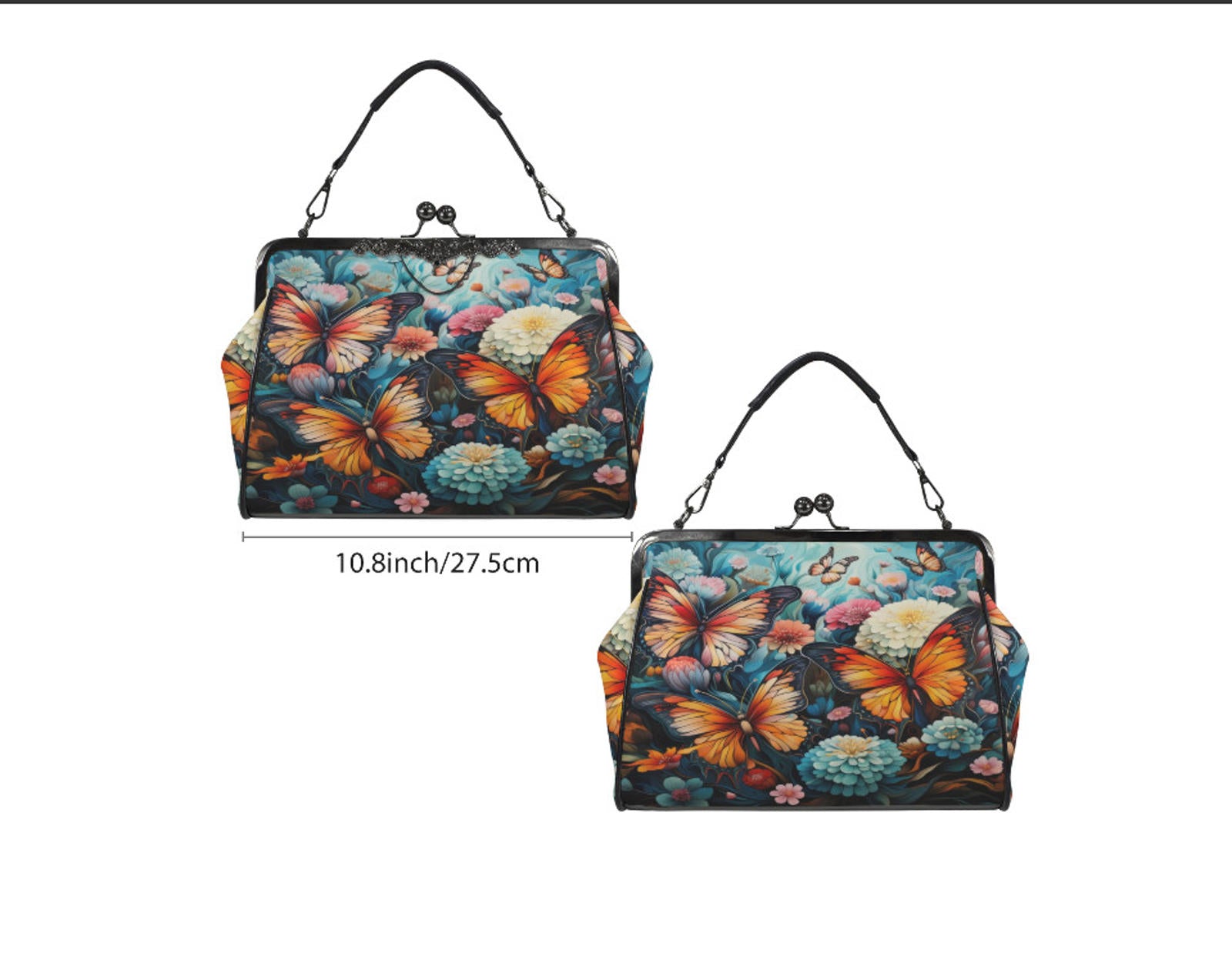 Spring Flowers Butterfly Art Design Shoulder Cross Body Bag Satchel Mother's Day Kisslock