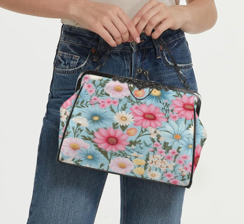 Flowers Green White Pink Spring Summer Art Shoulder Cross Body Bag Satchel NEW Kisslock