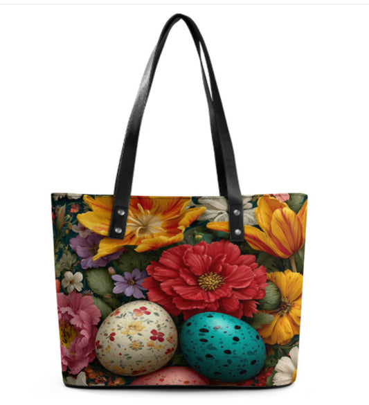 Custom Tote Hand Shoulder Bag 12 X 15 Spring Eggs Flowers Easter Mother's Day Terrifictrend