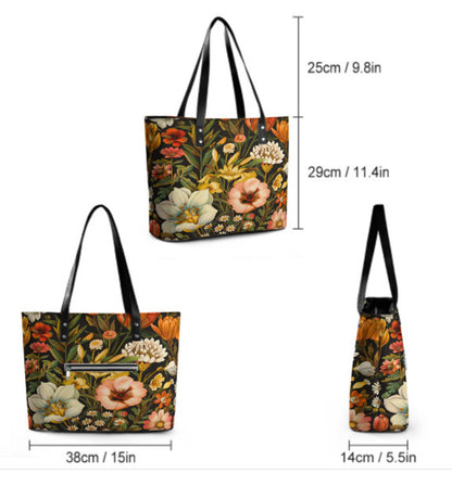 Custom Tote Hand Shoulder Bag 12 X 15 Spring Flowers Vintage Black Orange Yellow Terrifictrend
