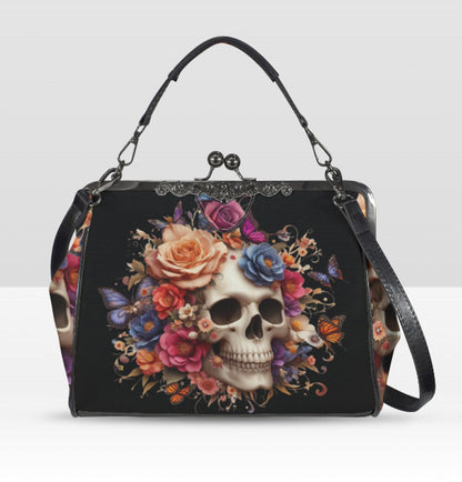 Sugar Skull Day of the Dead Halloween Floral Shoulder Cross Body Bag Satchel NEW Kisslock