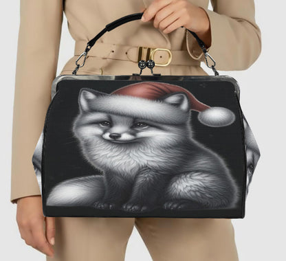 Gothic Christmas Fox Santa Hat Hand Shoulder Cross Body Bag Satchel 9 x 13 Gift Kisslock